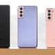 De izquierda a derecha: el Galaxy S21 Ultra, el Galaxy S21+ y el Galaxy S21.